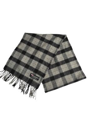 100% Cashmere Scarf Plaid Tartan Grey Black Check Soft 12" x 66" Fringe